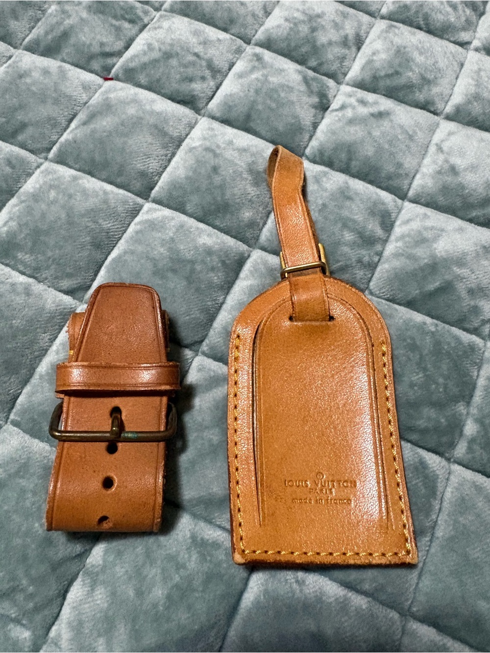 Louis Vuitton Tan Leather Luggage Tag and Strap
